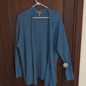 Naturals D & Co Turquoise Blue Linen Blend Long Sleeve Cardigan Size Medium